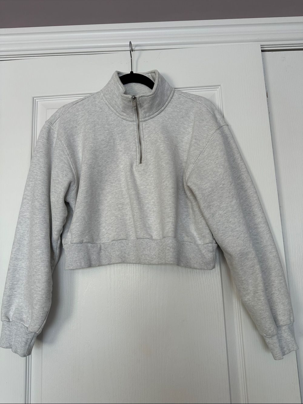 TNA Light Gray Cropped Quarter-Zip Sweatshirt